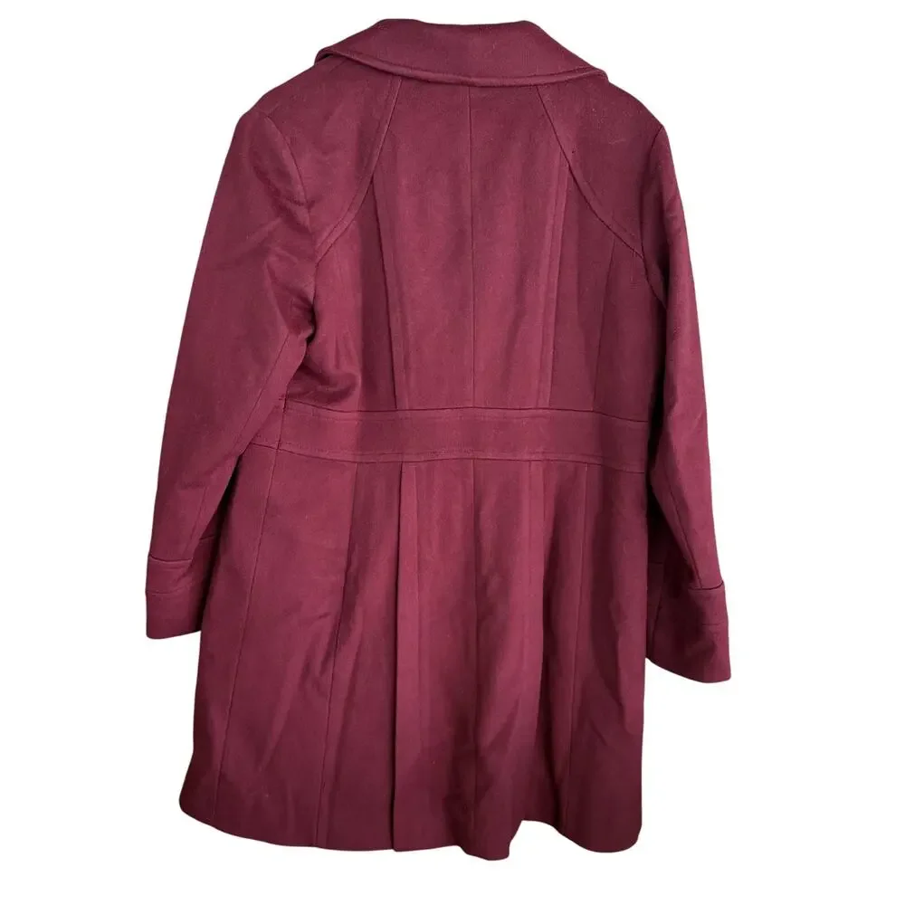 Michael Kors Wool Coat 14 Burgundy Red Jacket Button Pea Coat Academia Prep